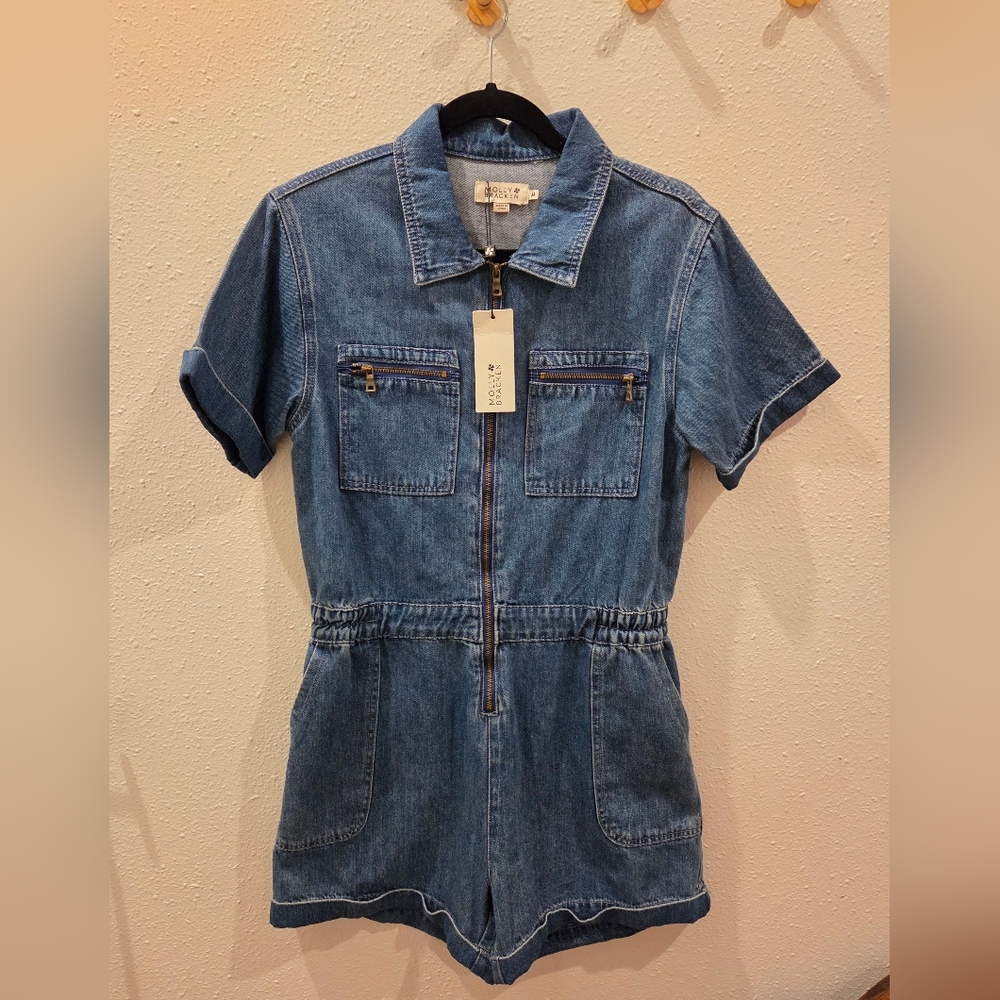 Molly Bracken Short Denim Jumpsuit NWT
